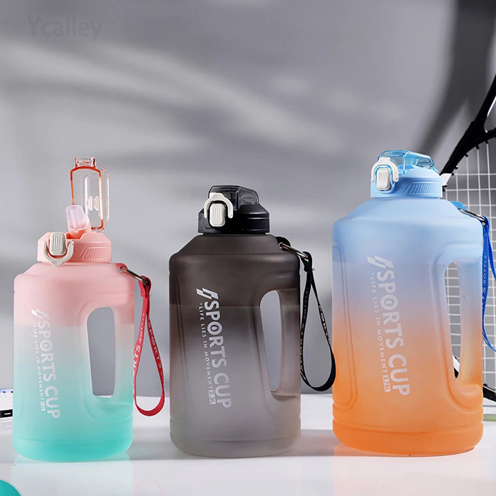 YCALLEY Sport 2l Water Bottle Silicone Straw 1500ML/2300ML/3800ML 2 Liter