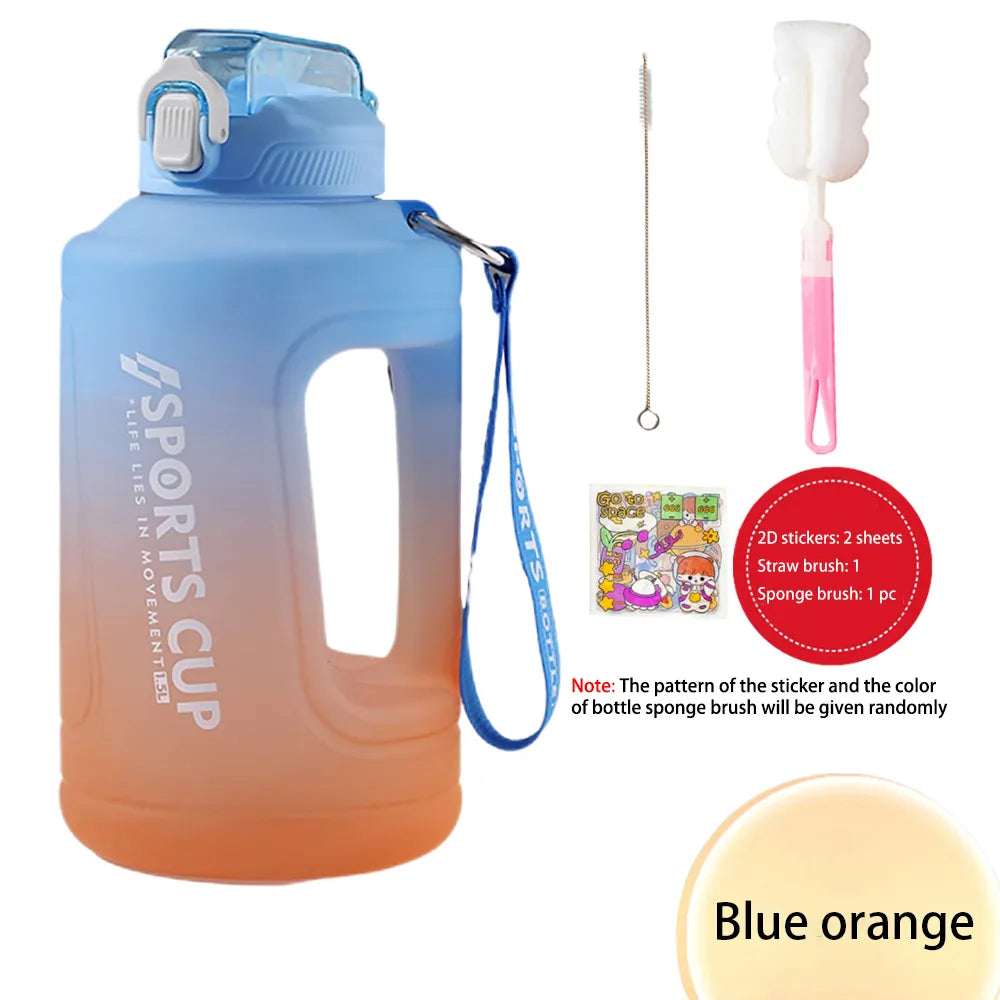 YCALLEY Sport 2l Water Bottle Silicone Straw 1500ML/2300ML/3800ML 2 Liter